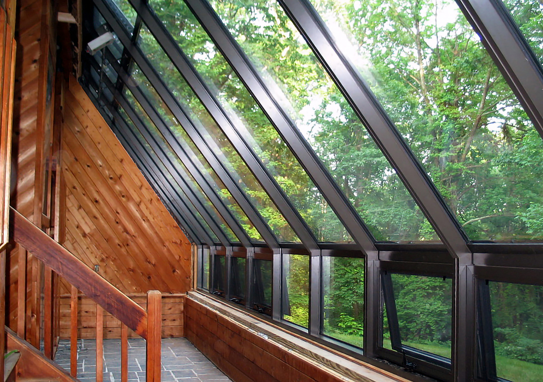 One single-slope skylight, one French door unit and one casement window