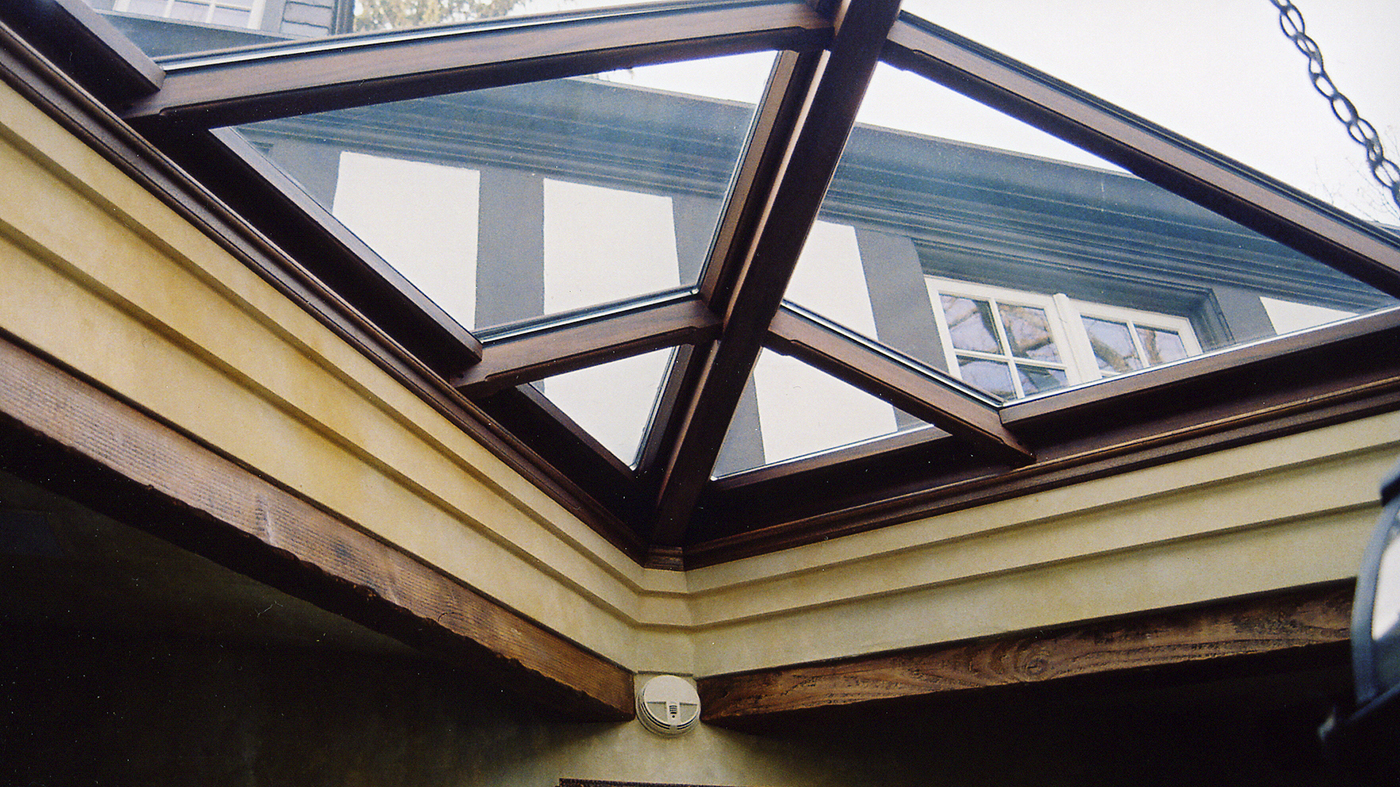 Polygonal skylight with mahogany framing and copper cladding