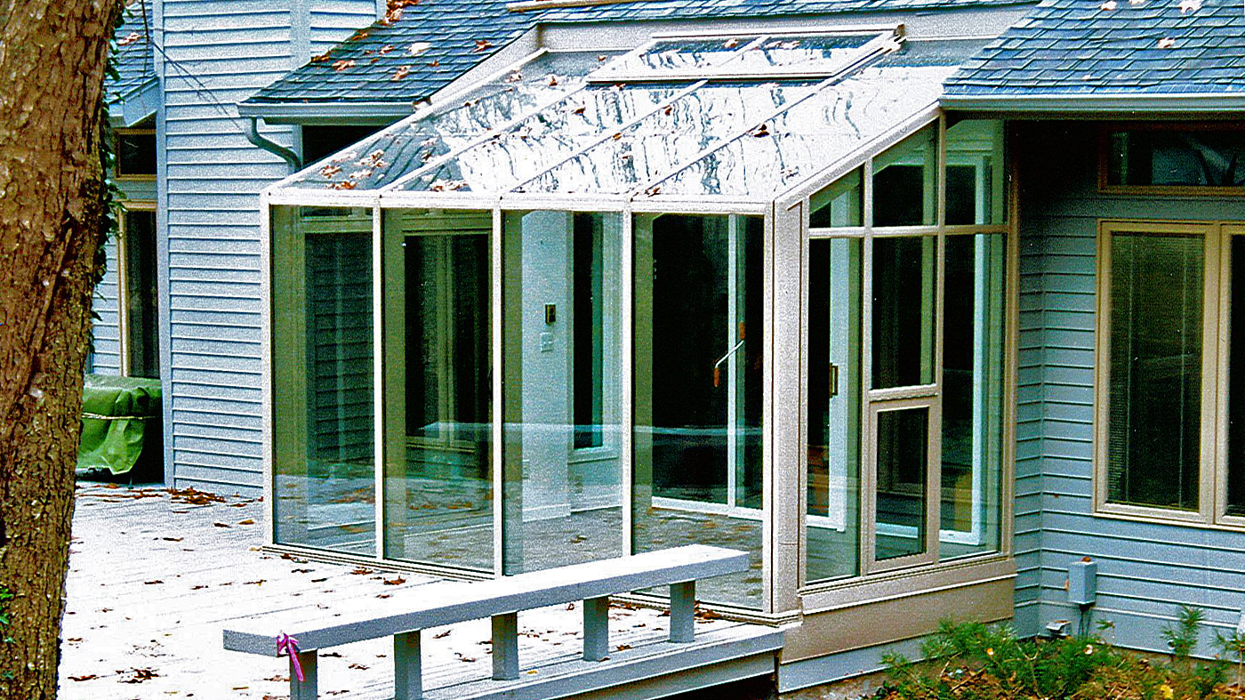 Straight eave lean-to conservatory.