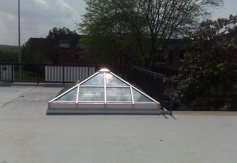 Pyramid skylight used on an educational facility.
