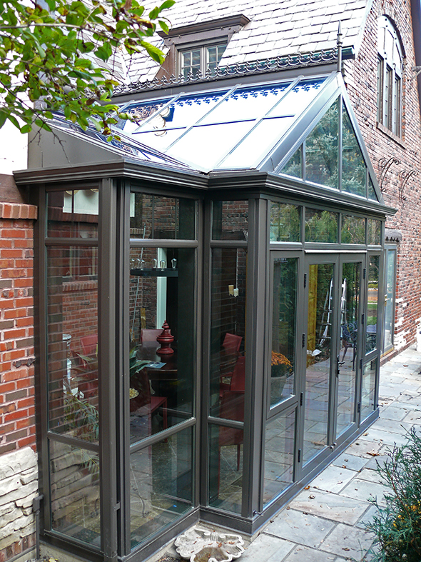 Straight eave lean-to conservatory.