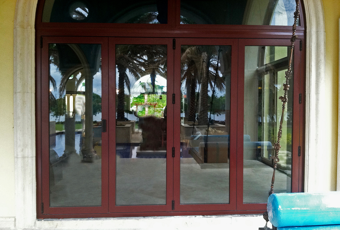 Bifold doors with a wood veneer interior