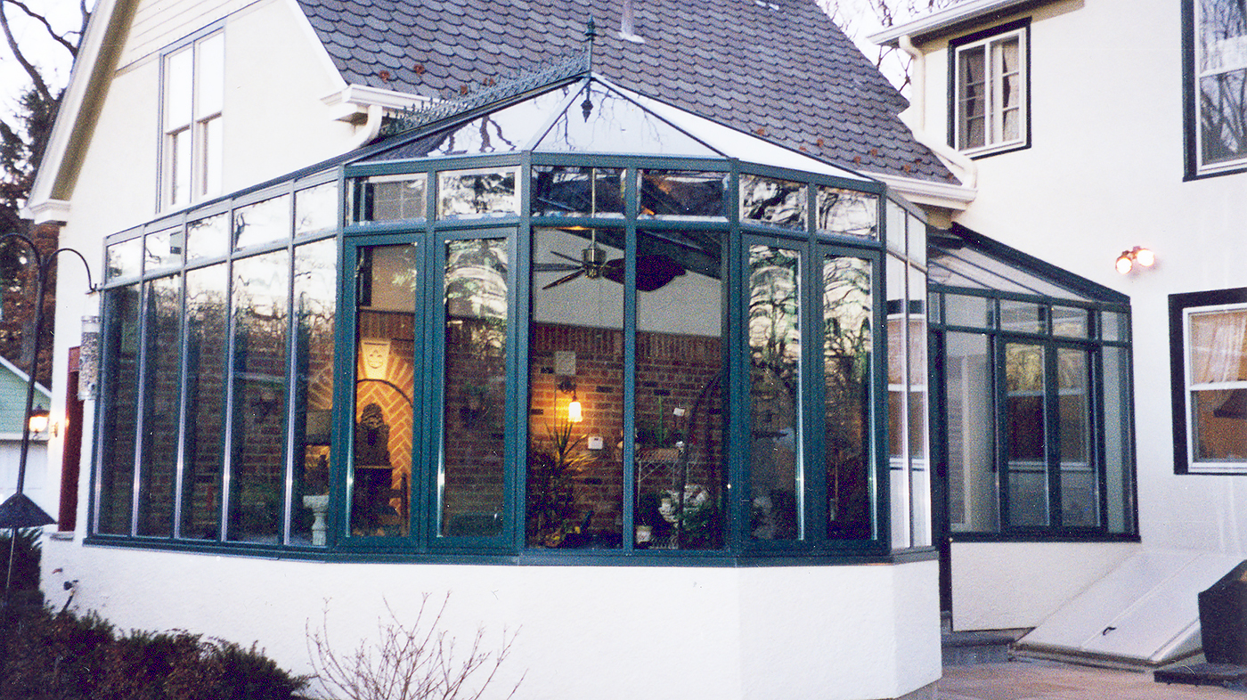 Straight Eave Double Pitch Sunroom with Conservatory Nose with Partial Gable End