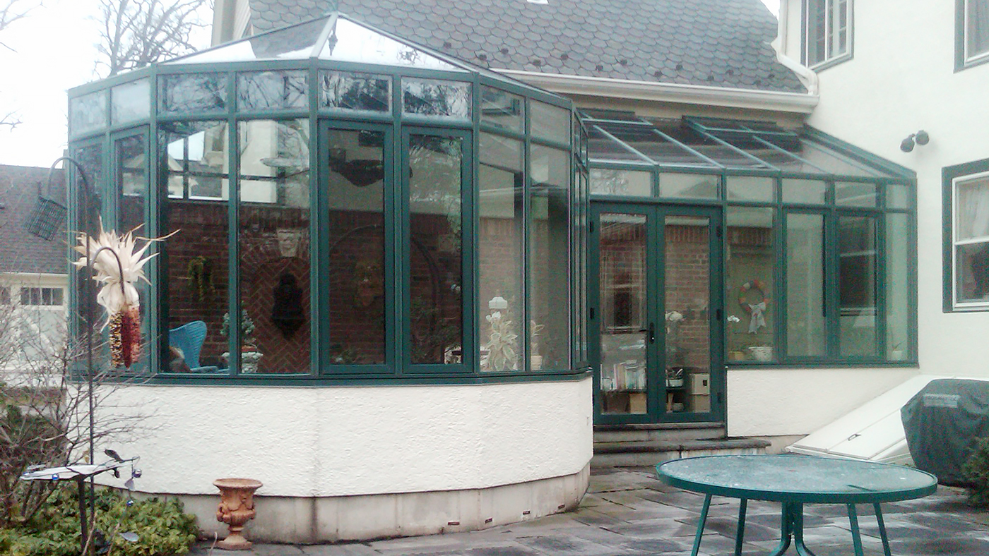 Straight Eave Double Pitch Sunroom with Conservatory Nose with Partial Gable End