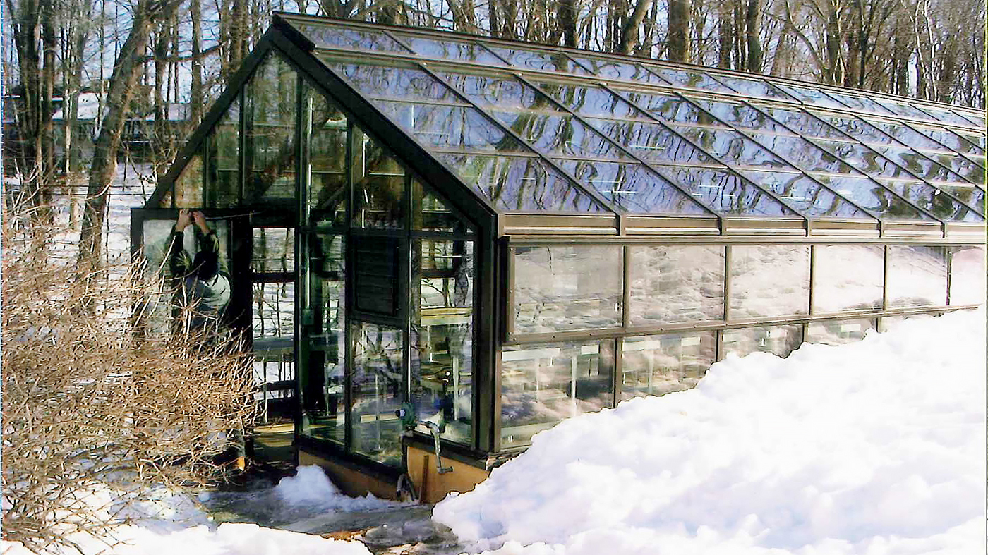 Straight eave double pitch greenhouse