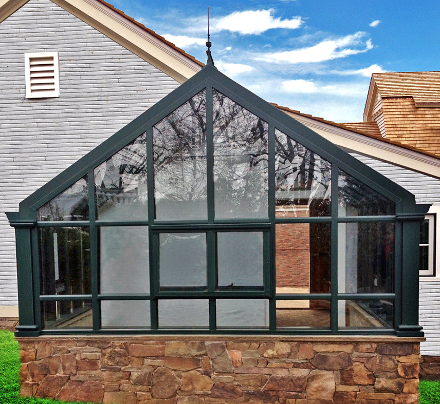 Straight eave double pitch greenhouse.