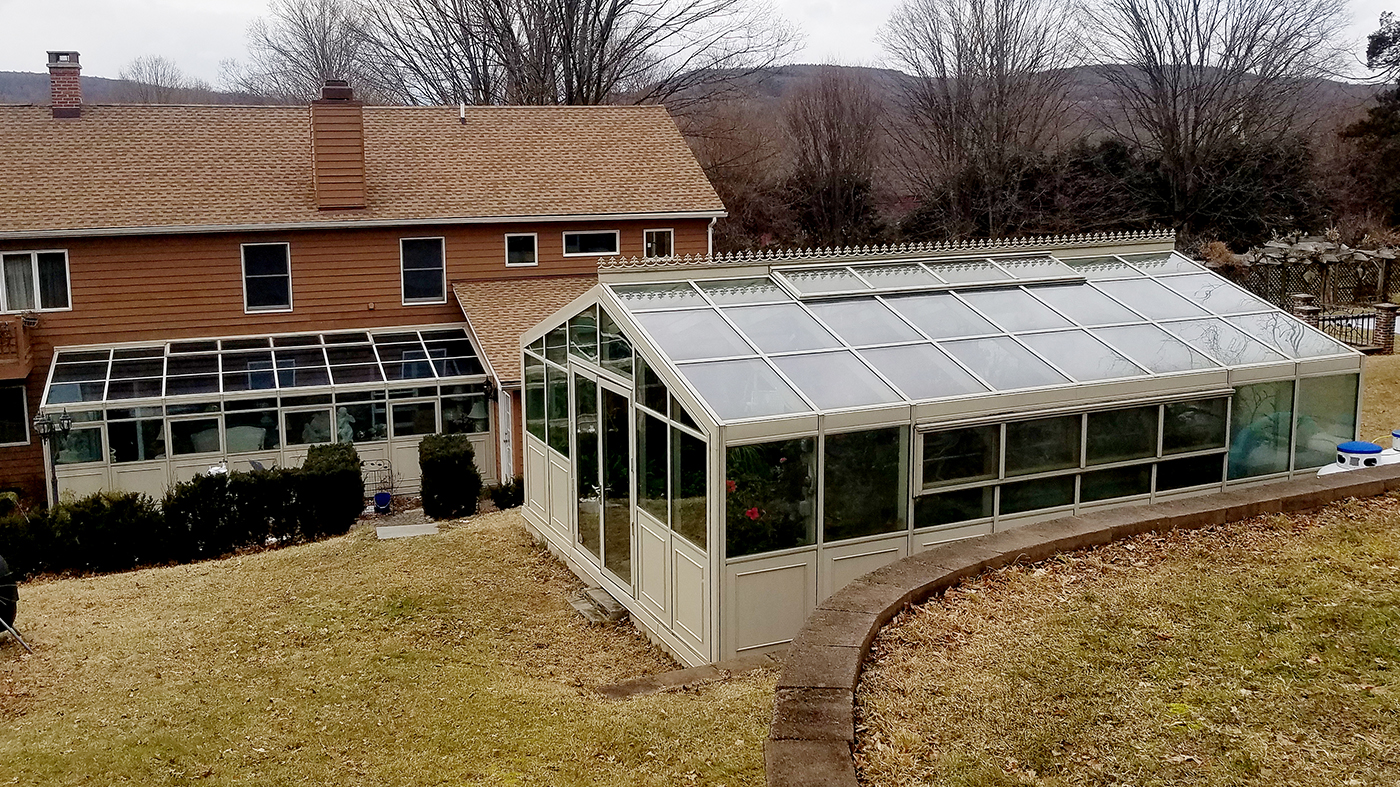Straight eave double pitch greenhouse and straight eave lean-to greenhouse