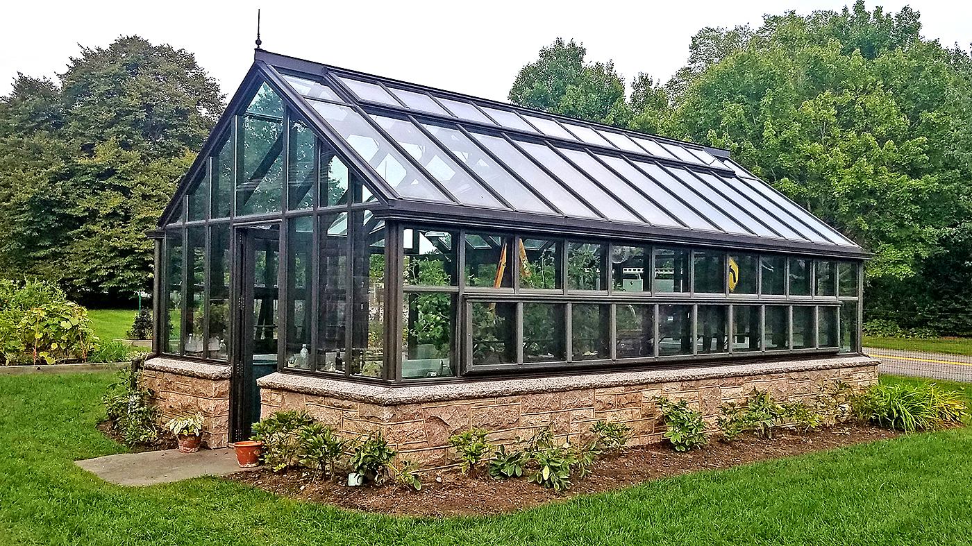 Straight eave double pitch greenhouse with dormer
