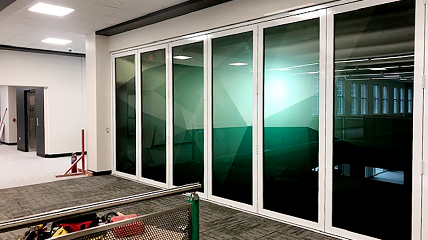 Bifold doors with translucent film applied