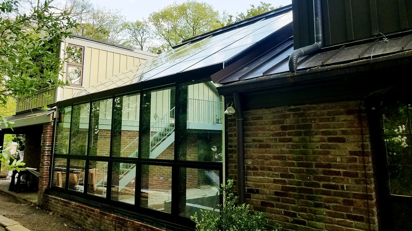 Straight eave double pitch sunroom with partial roof