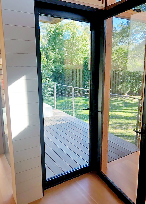 Two terrace door systems and two sliding glass door systems, each with an integrated screen door