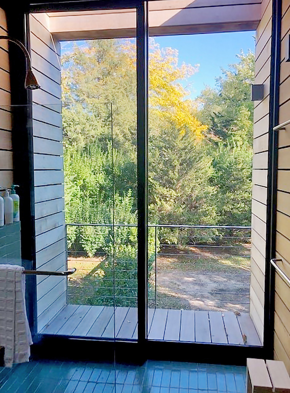 Two terrace door systems and two sliding glass door systems, each with an integrated screen door
