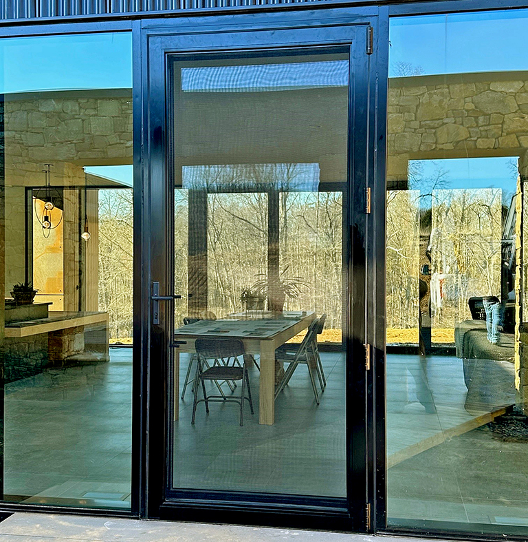 Complete glazing solution: 15 fixed windows, eight casement windows, one terrace door, one curtain wall with an integrated terrace door, one two-panel (OX configuration) Multi-track sliding glass door unit, and one four-panel G2 outfold single door hinged jamb (SDHJ) bifold door unit.
