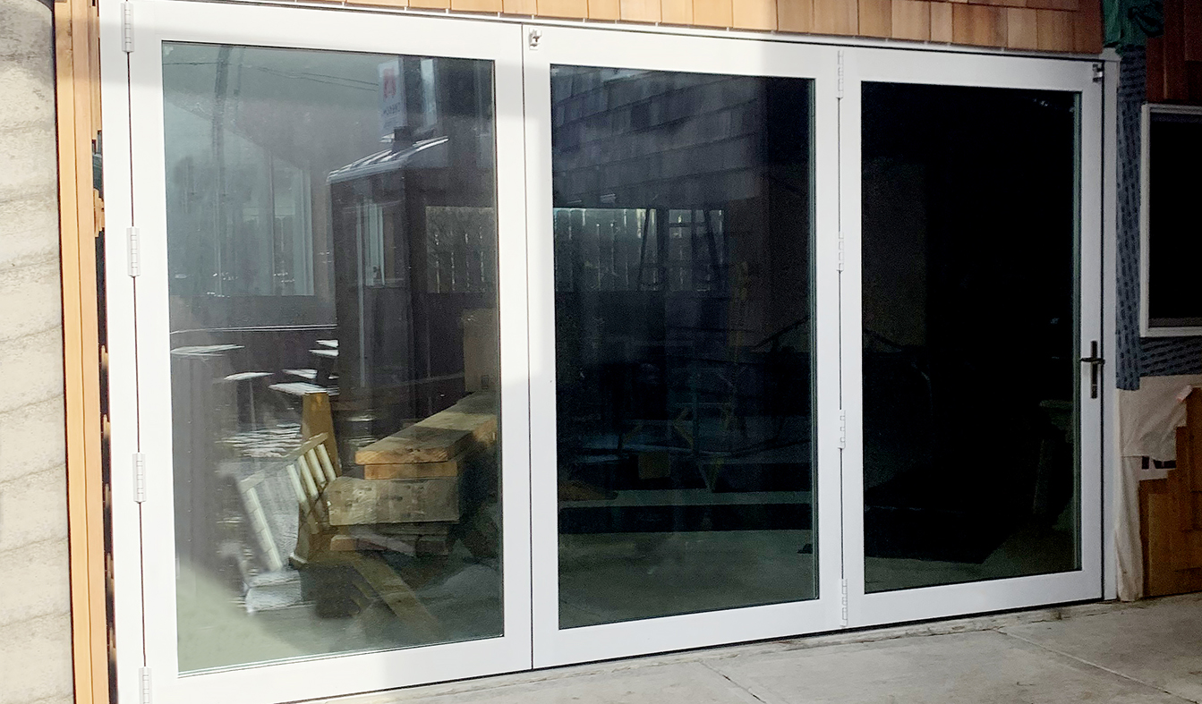 One three-panel bifold door unit