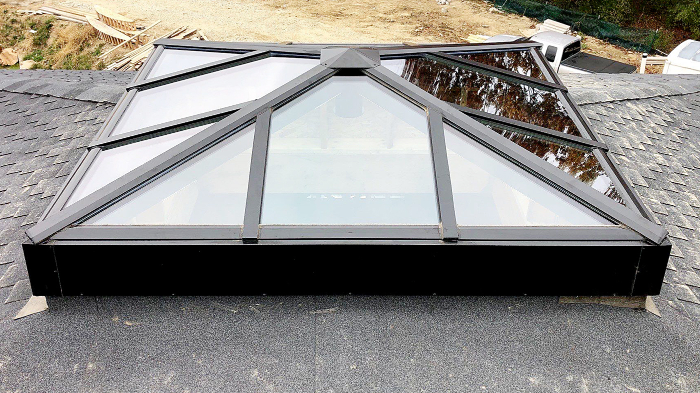 One pyramid skylight with a faux hub
