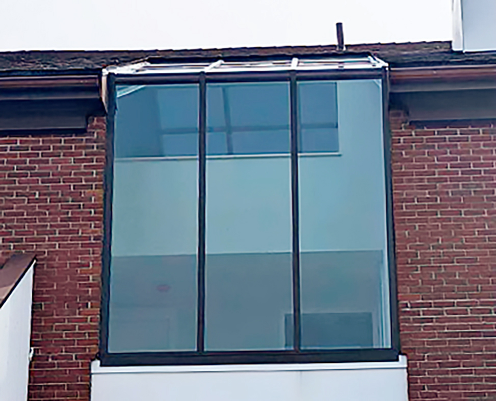 Straight eave lean-to dual-finish fixed skylight/aluminum curtainwallv