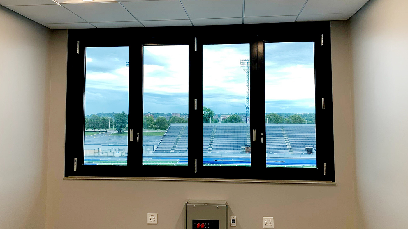 One five-panel and one four-panel G2 infold all-wall bifold window units.