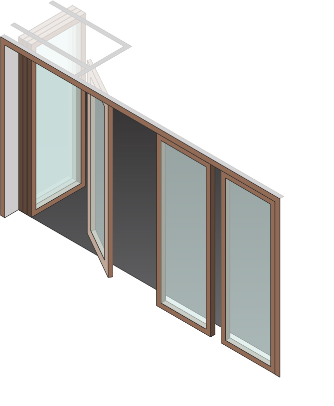 Wood Slide & Stack Glass Wall Isometric